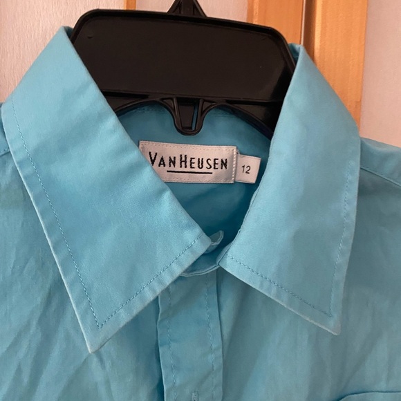 Set Lot 2 Van Heusen Long Sleeve Button Down Shirts Boys Youth 12 Blue Green - Picture 2 of 4